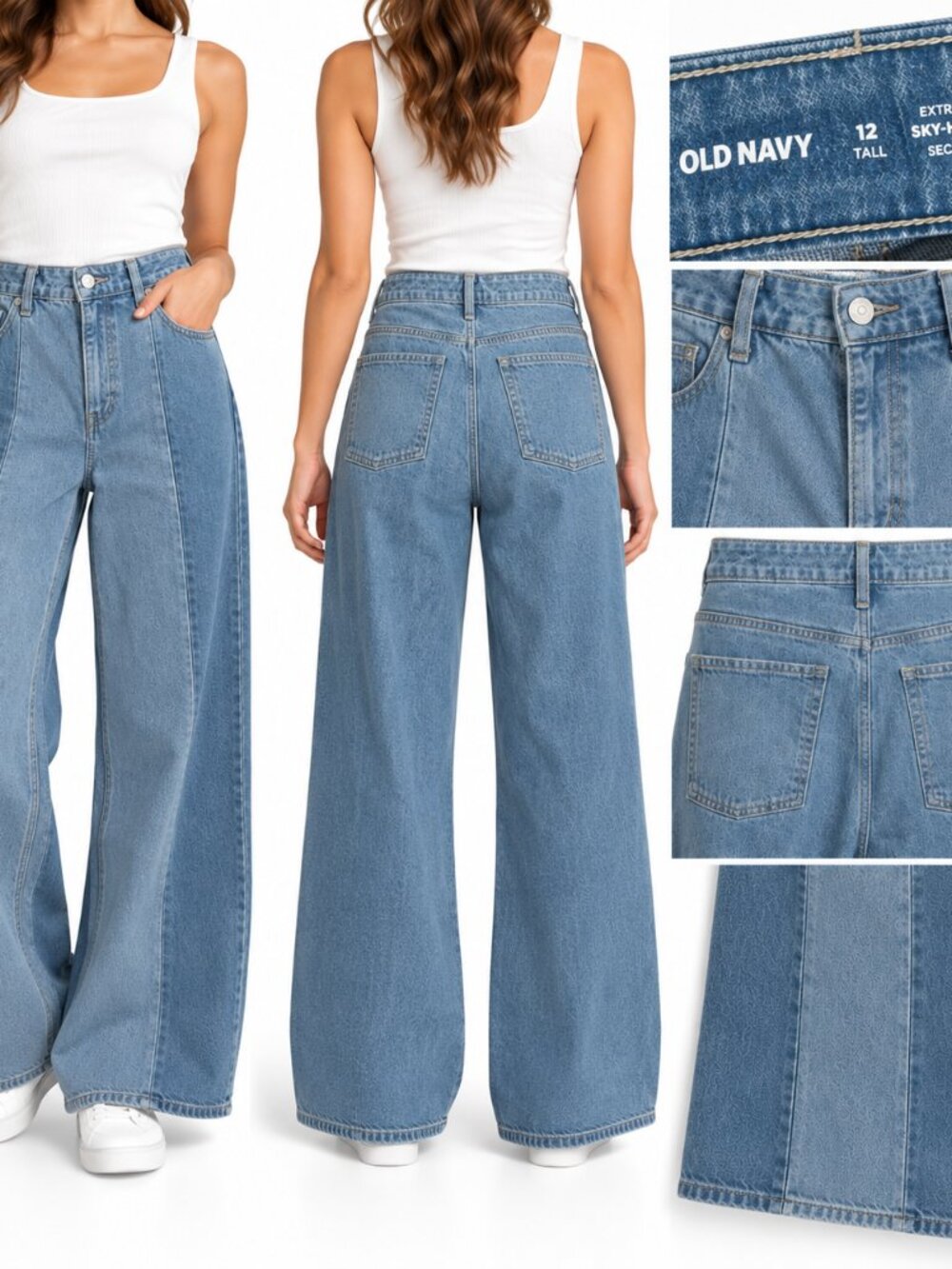 Old Navy Sky-Hi Wide Leg Jeans Sz 12 Tall High Rise Denim Casual Minimalist